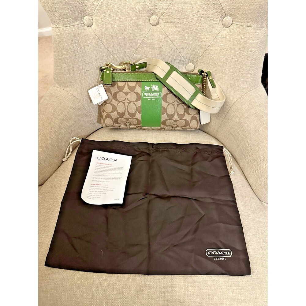 NWT Coach Heritage Stripe Shoulder Bag - Green Khaki Signature Canvas Y2K Retro